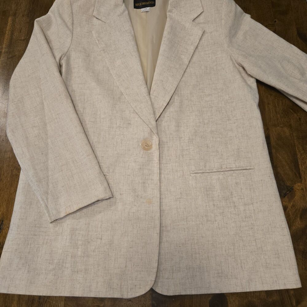 VINTAGE Requirements Womens Linen Blend One Button Blazer 12 80s Shoulder Pads